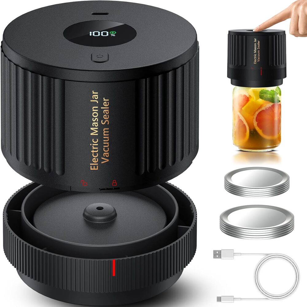 Electric Mason Jar Vacuum Sealer Kit with One Touch Auto-Pause